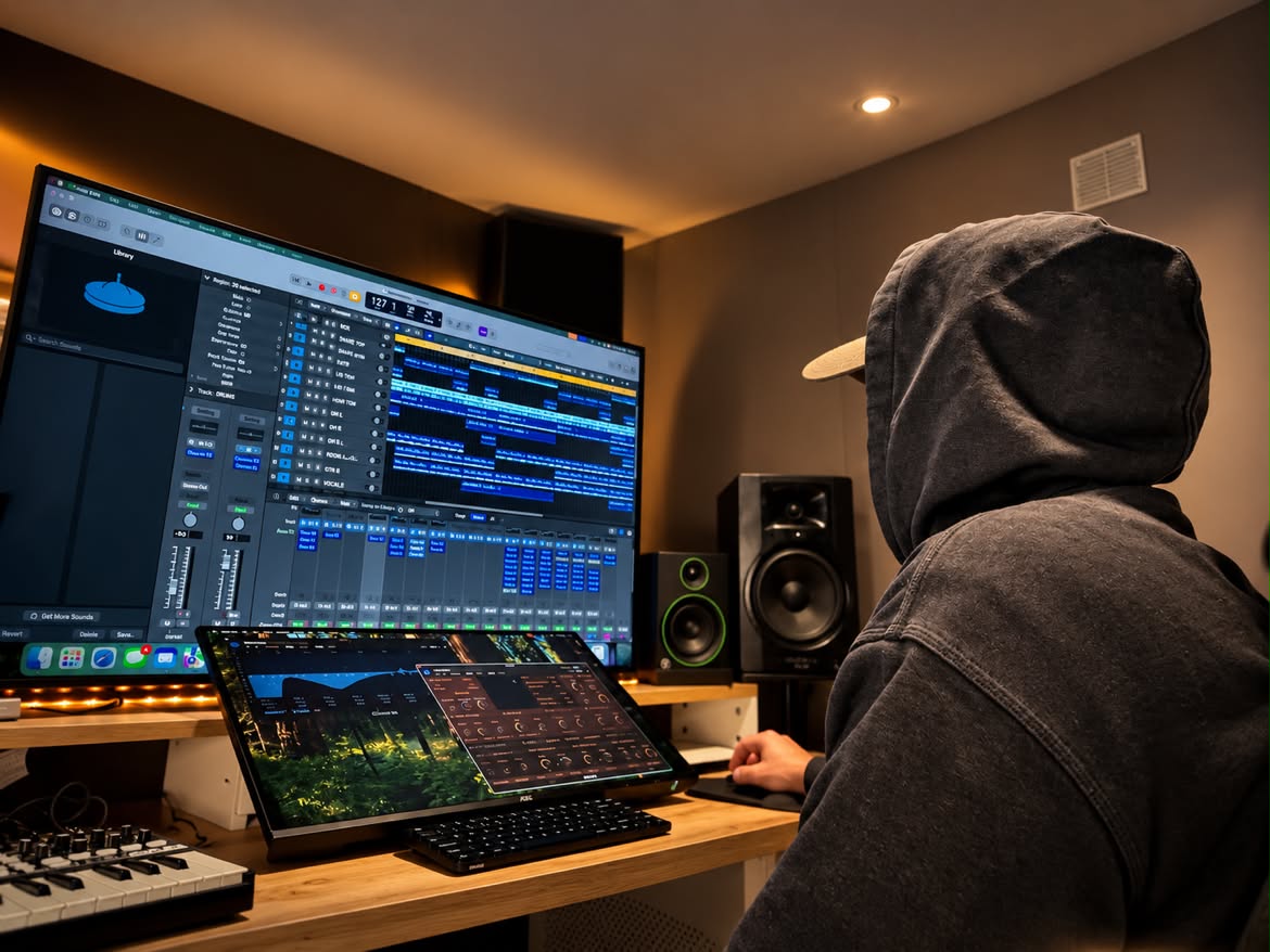 CRE8 Studio recording environment — professional mixing desk and equipment