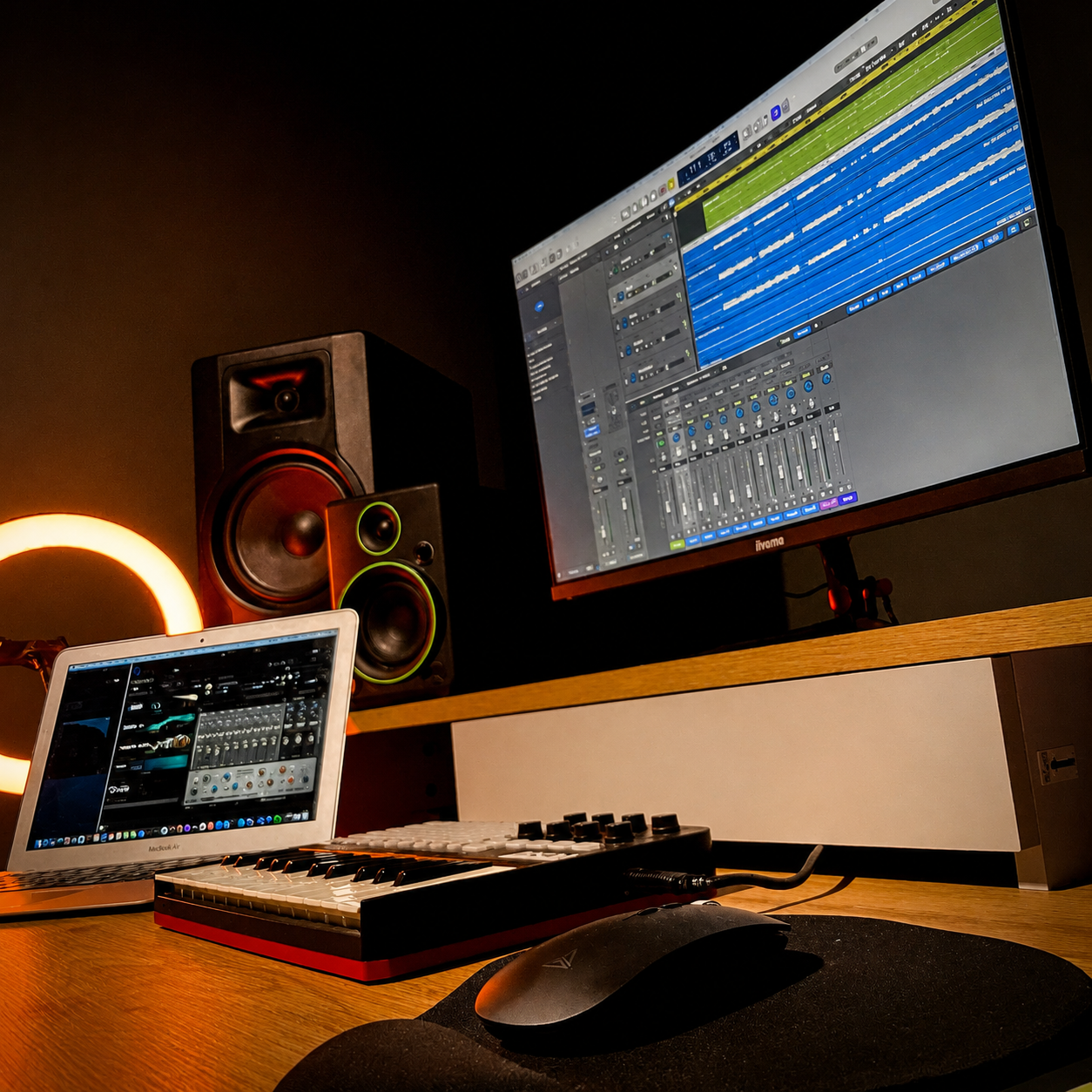 CRE8 Studio recording environment — professional mixing desk and equipment
