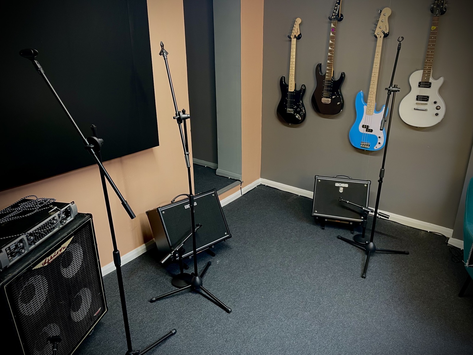 Full band recording session in studio
