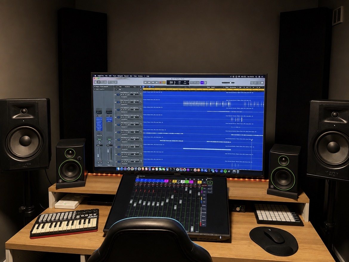 Mixing session in progress on the studio control surface