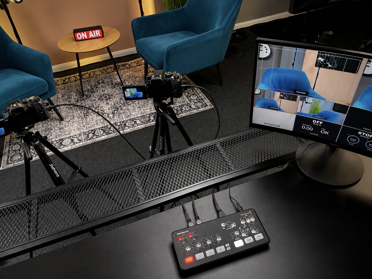 Behind the scenes of a podcast recording session