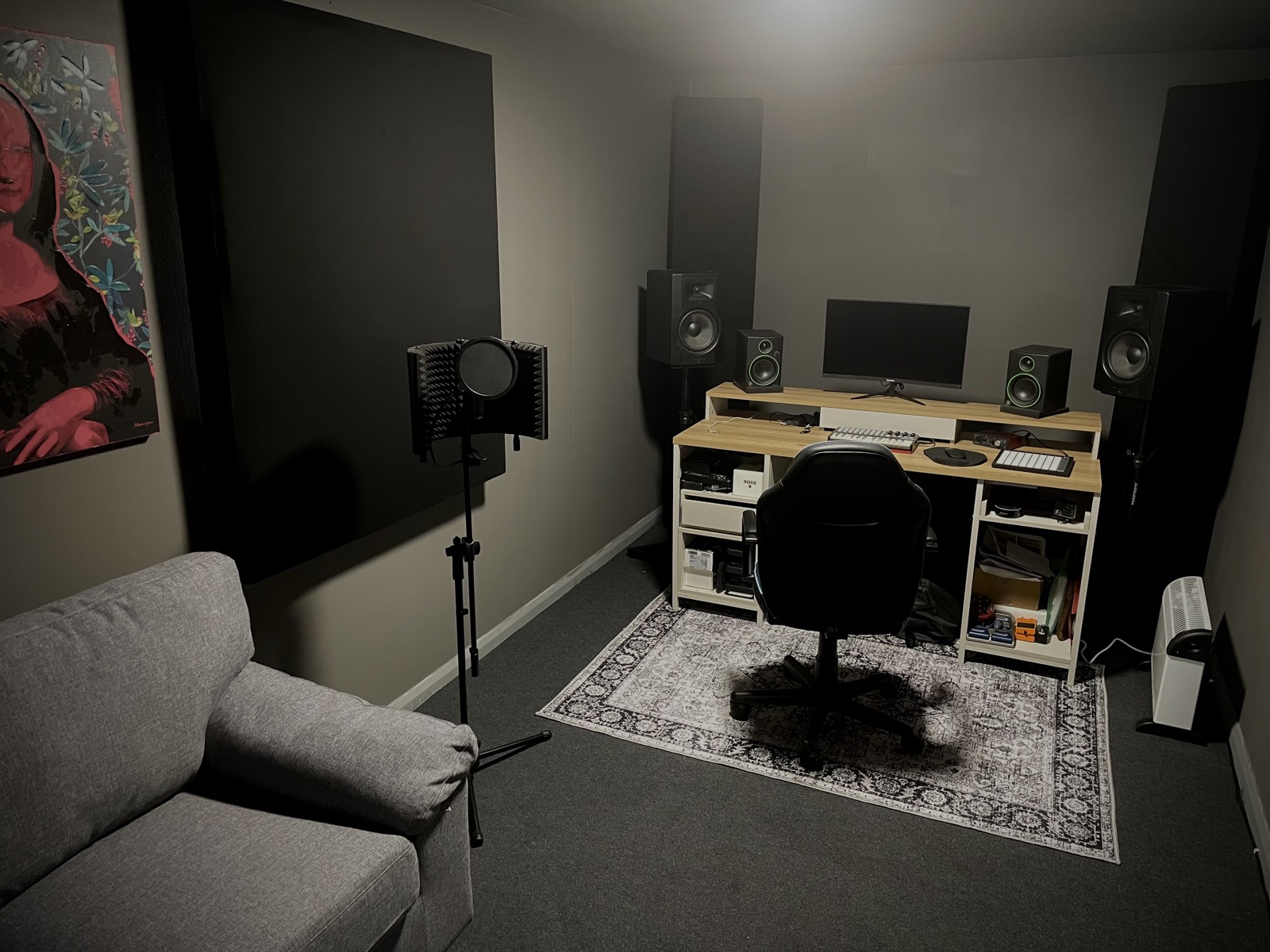 Professional condenser microphone in recording booth