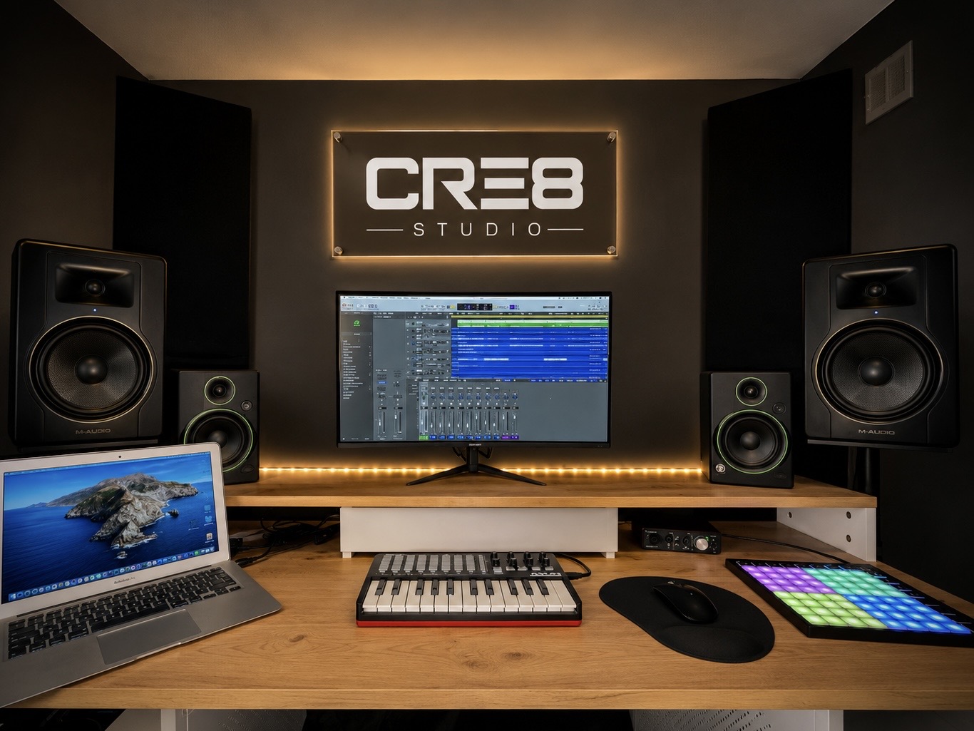 Recording studio setup — mixing desk and equipment